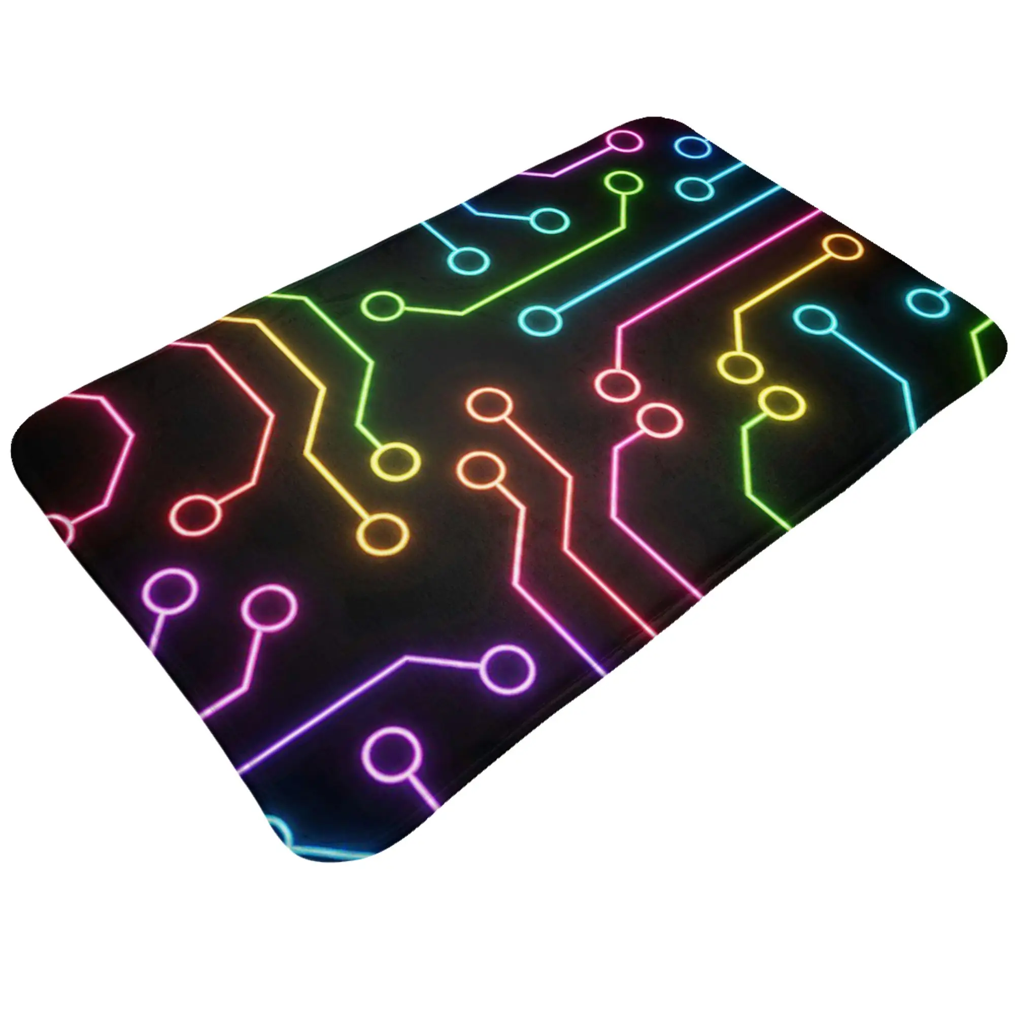 Colorful Neon Circuit Board Tech Background Doormat Bath Kitchen Mat  Washable Home Decor