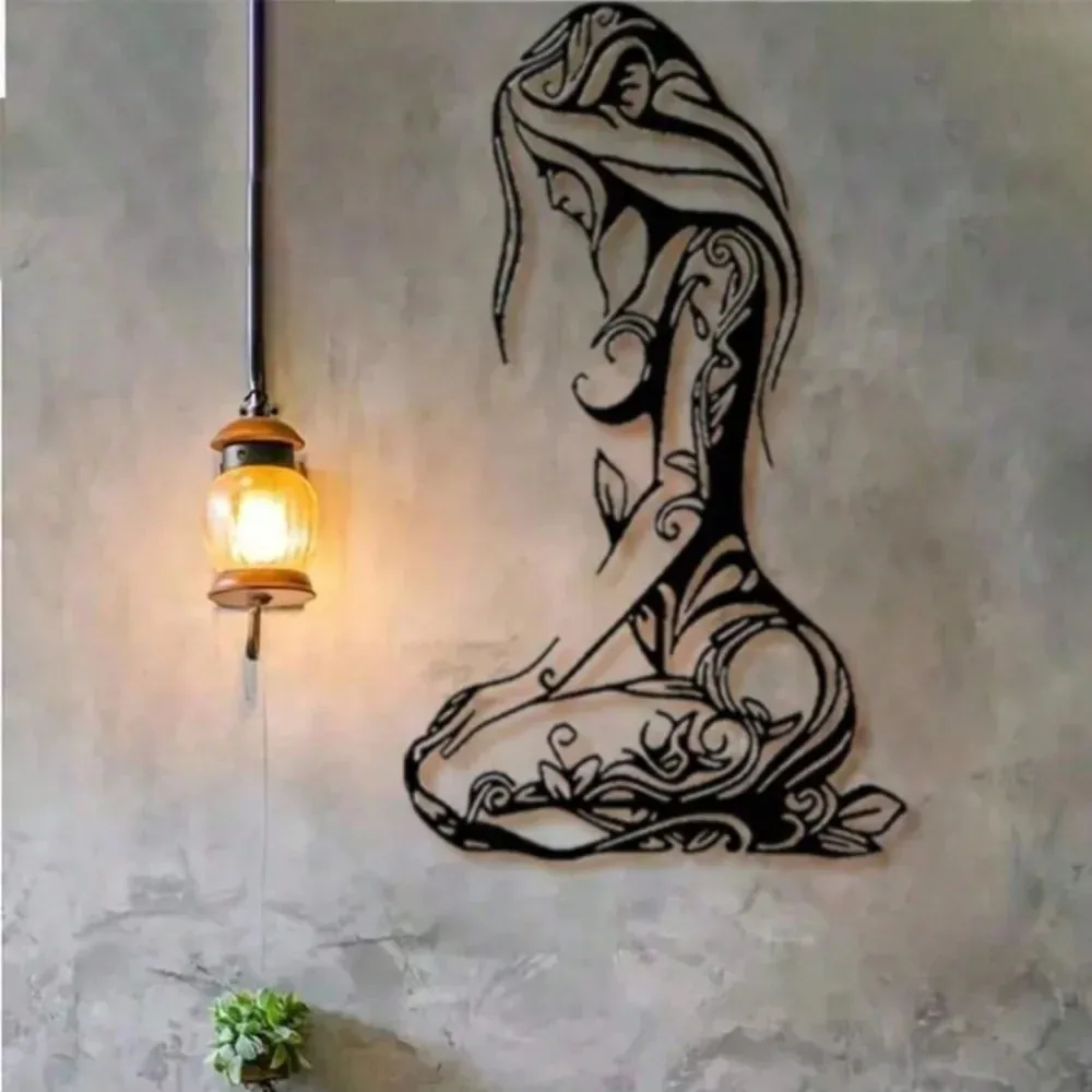 1PC Modern Black Metal Kneeling Woman Wall Art Home Decor Rustproof Waterproof