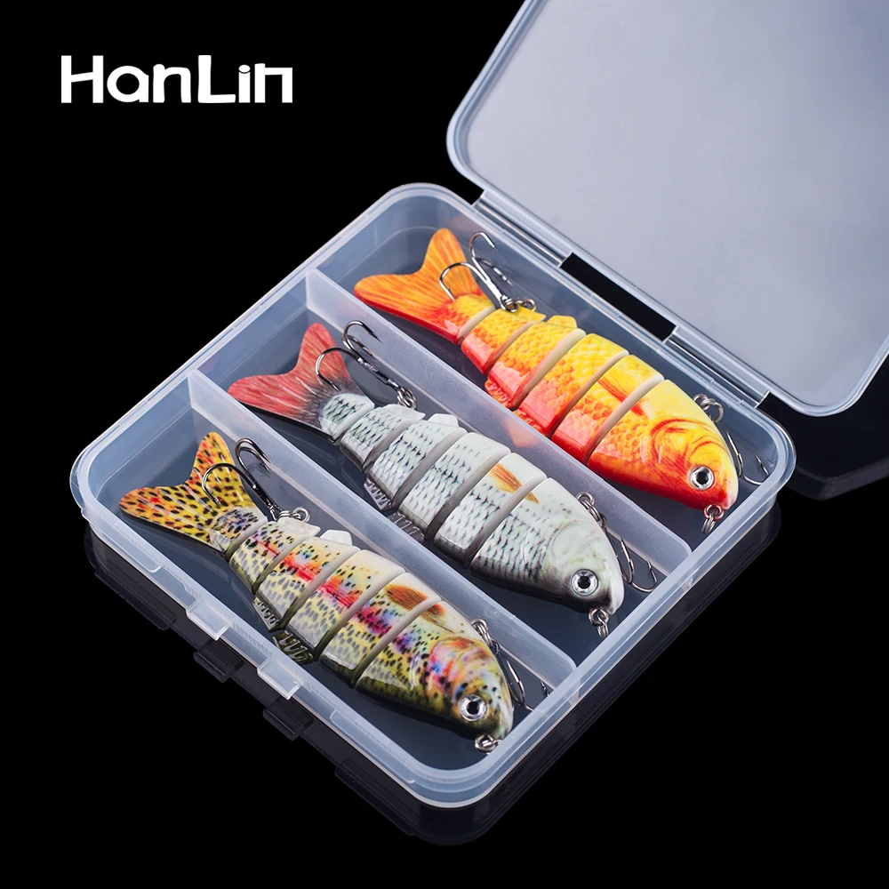 Hanlin Set 4 Inch 17g Multi Jointed  6 Segments Hard Plastic Artificial Fishing Lures Bionic Crankbait Sinking Wobblers  Tackle