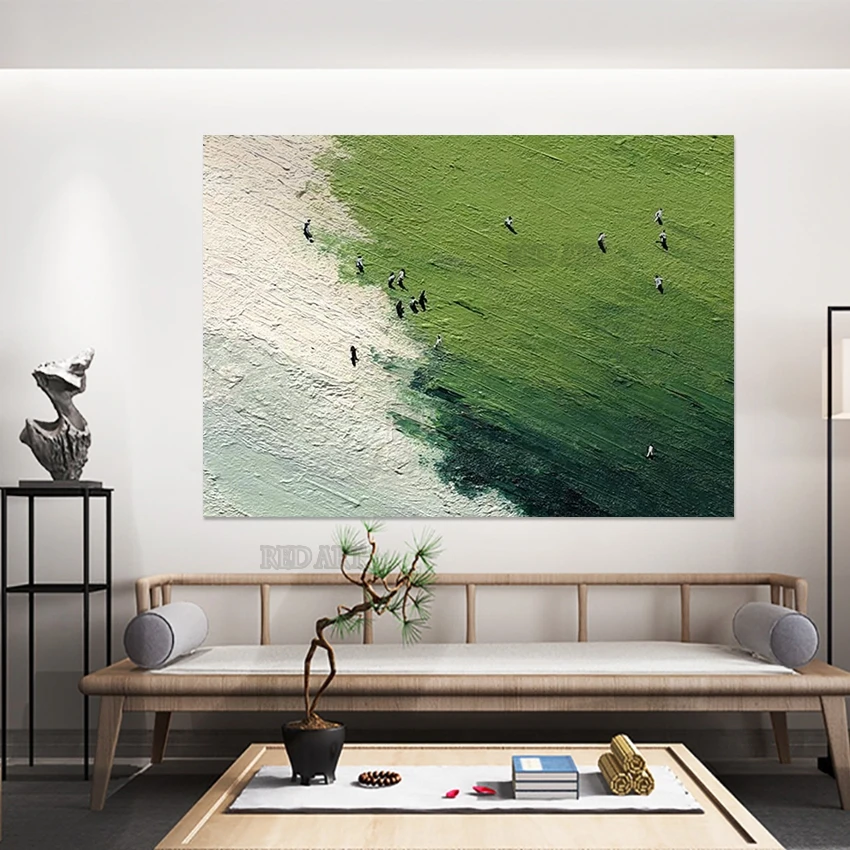 Pintura acrílica texturizada pintada a mano, arte de pared en lienzo con ondas de playa, arte para murales de decoración de sala de estar, pinturas espesores