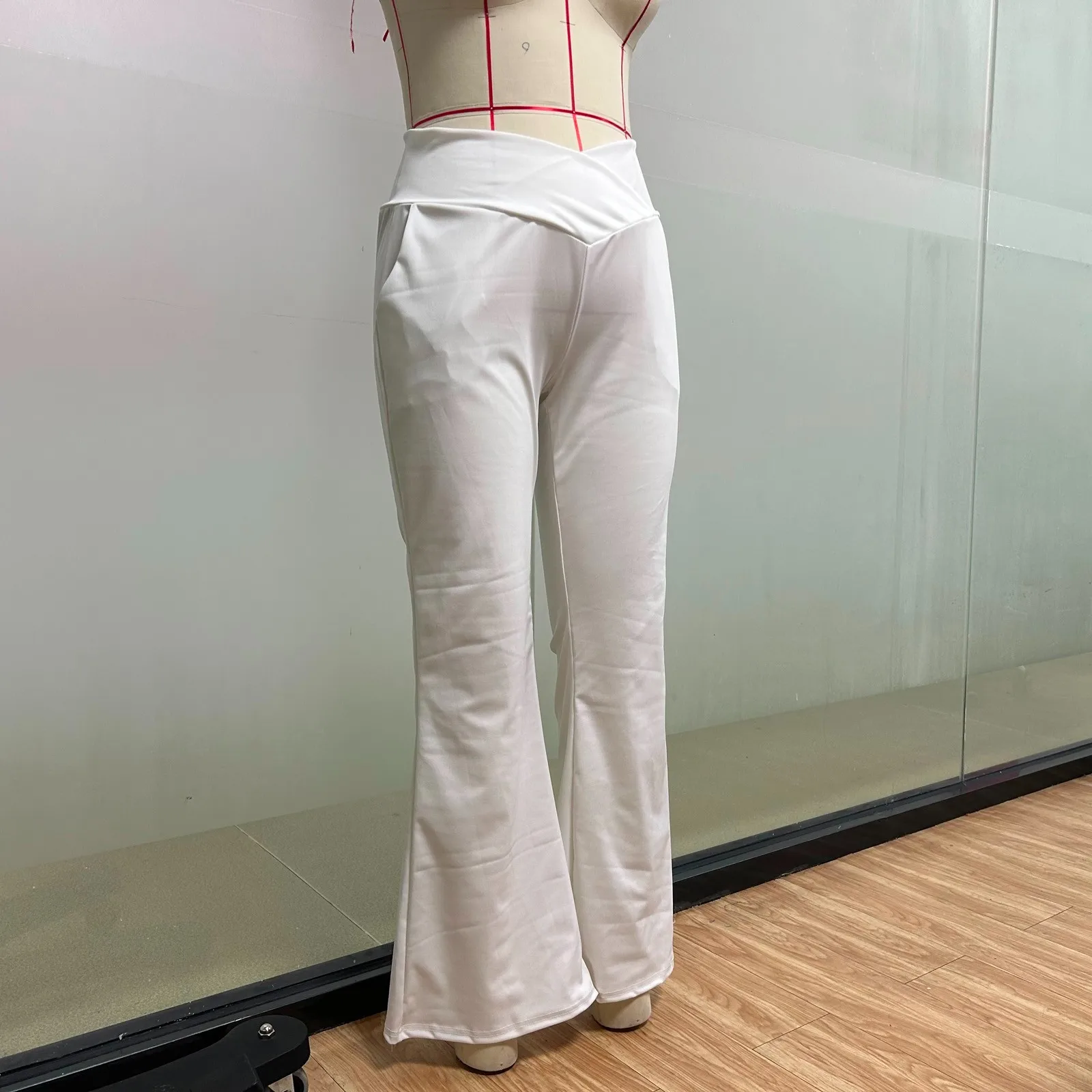 Female Elastic High Waist Fashion Leisure Seamless Cross Solid Color Versatile Elastic Sports Yoga Leggings Flare Long Trousers