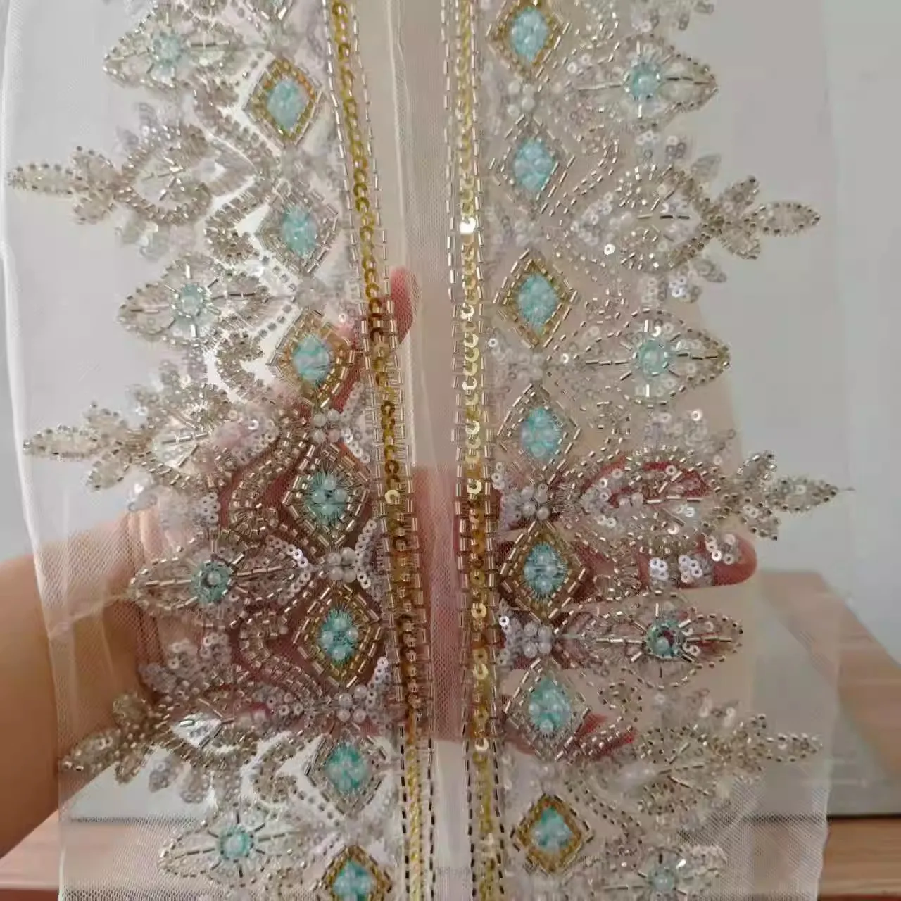 

Кружевная тесьма для вышивки бисером, 3 ярда, для одежды Xiuhe, свадебных платьев, этнических костюмов