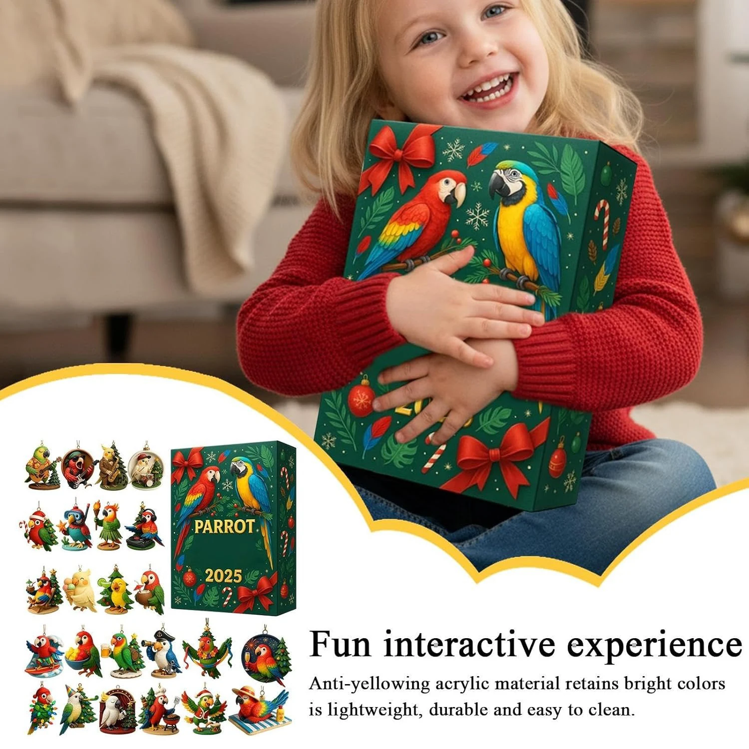 الطيور عيد الميلاد التقويم عالية الجودة عيد الميلاد العد التنازلي التقويم الببغاء الطيور زينة لطيف الببغاء تقويم القدوم للهدايا #3