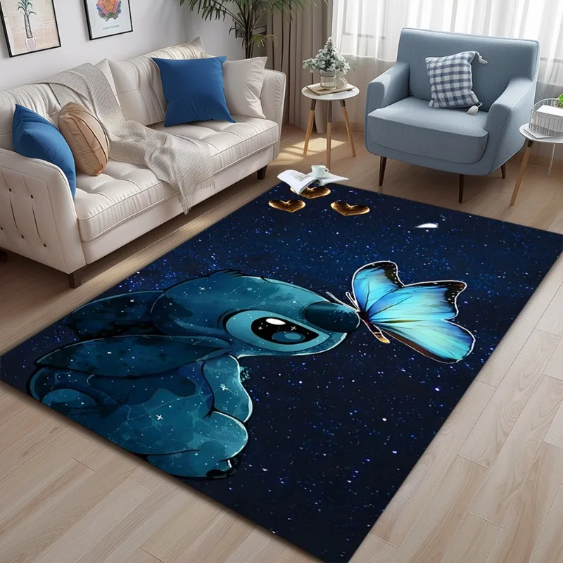 سجادة MINISO Disney Cartoon S-titch Angel Area مصنوعة من البوليستر الناعم الوردي النابض بالحياة لغرفة النوم وغرفة المعيشة أو ديكور المكتب المنزلي