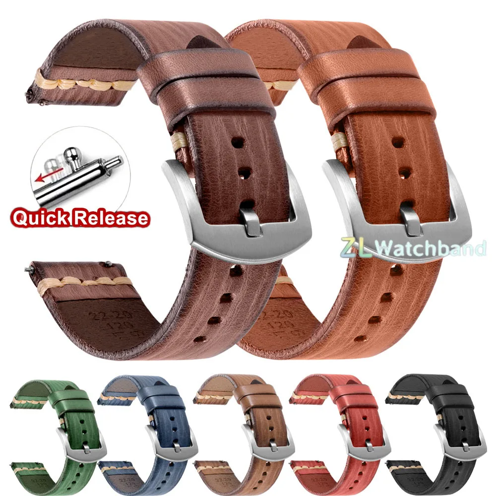 18mm 20mm 22mm 24mm Stitching Watch Strap for Samsung Vintage Cowhide Watchband for Tudor for Seiko Men Wrist Bracelet