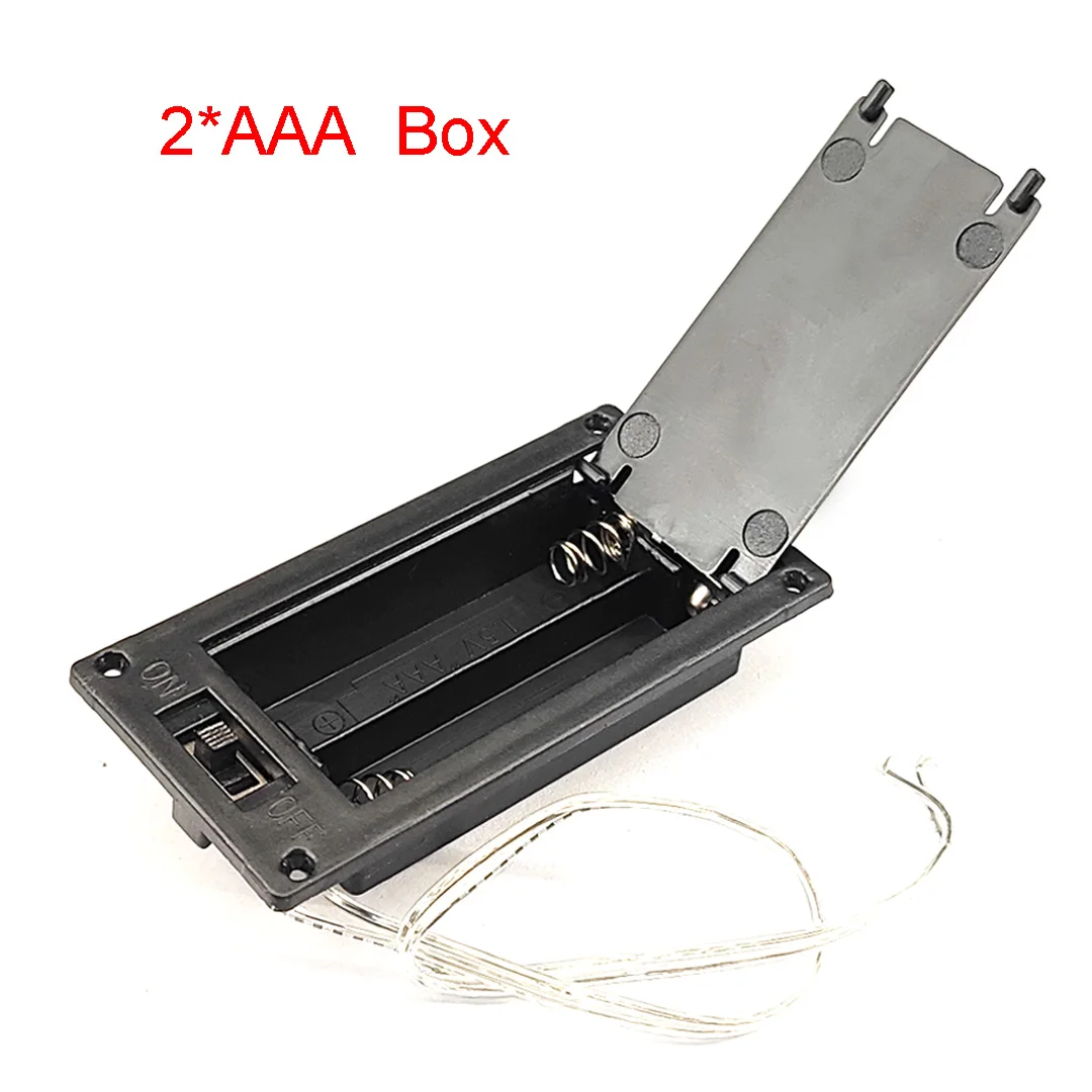 AAA Battery Holder Case AAA Box with Leads with ON/OFF Switch Cover 2 Slots Standard Battery Container