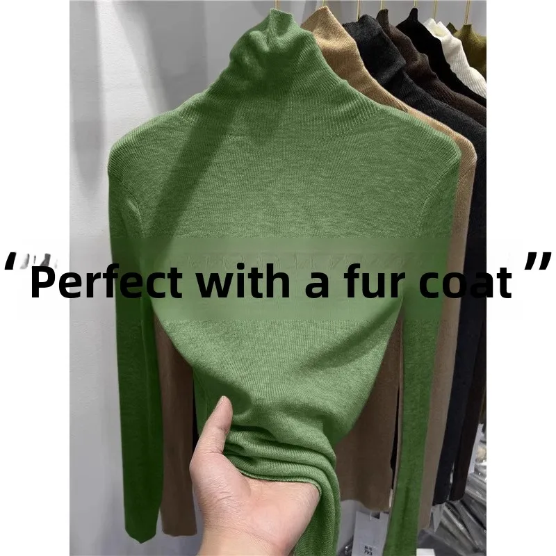 

Женский вязаный топ с высоким воротником и длинными рукавами, осенне-зимний, из полиэфирного волокна, облегающий, для повседневной носки, базовая модель