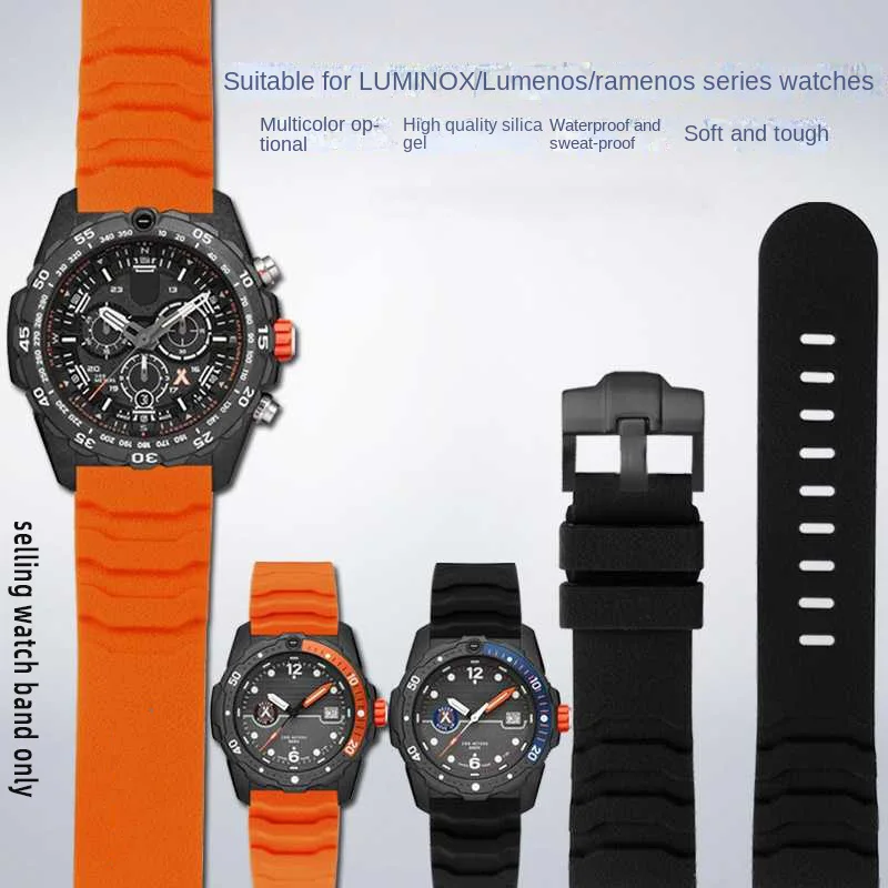 High quality Rubber Watch Band  24mm Men Black Orange Blue For Luminox Silicone Strap 3749/3141 Watch Strap