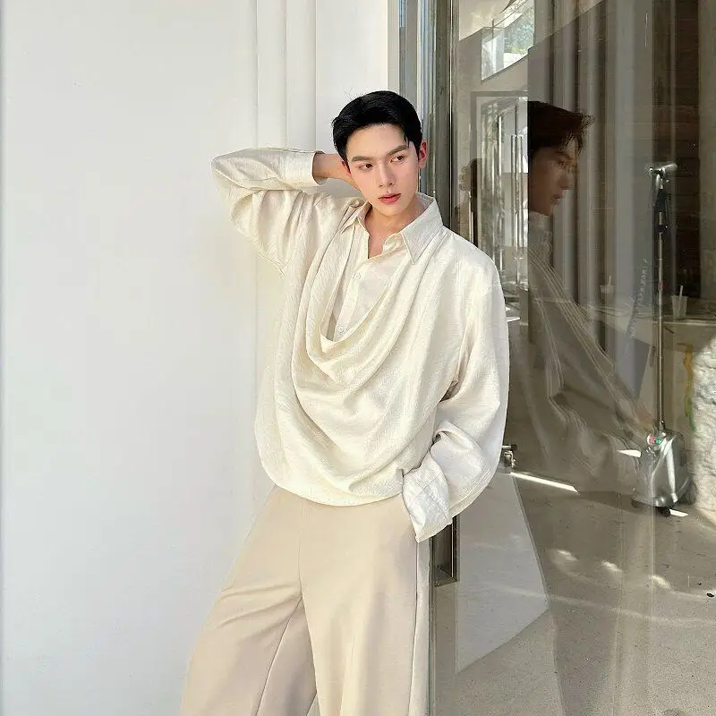 

Retro Multi-Layer Pleated Fake Two-Piece Long Sve irt Men Women Trendy Top Breathable Spring Autumn French Sle