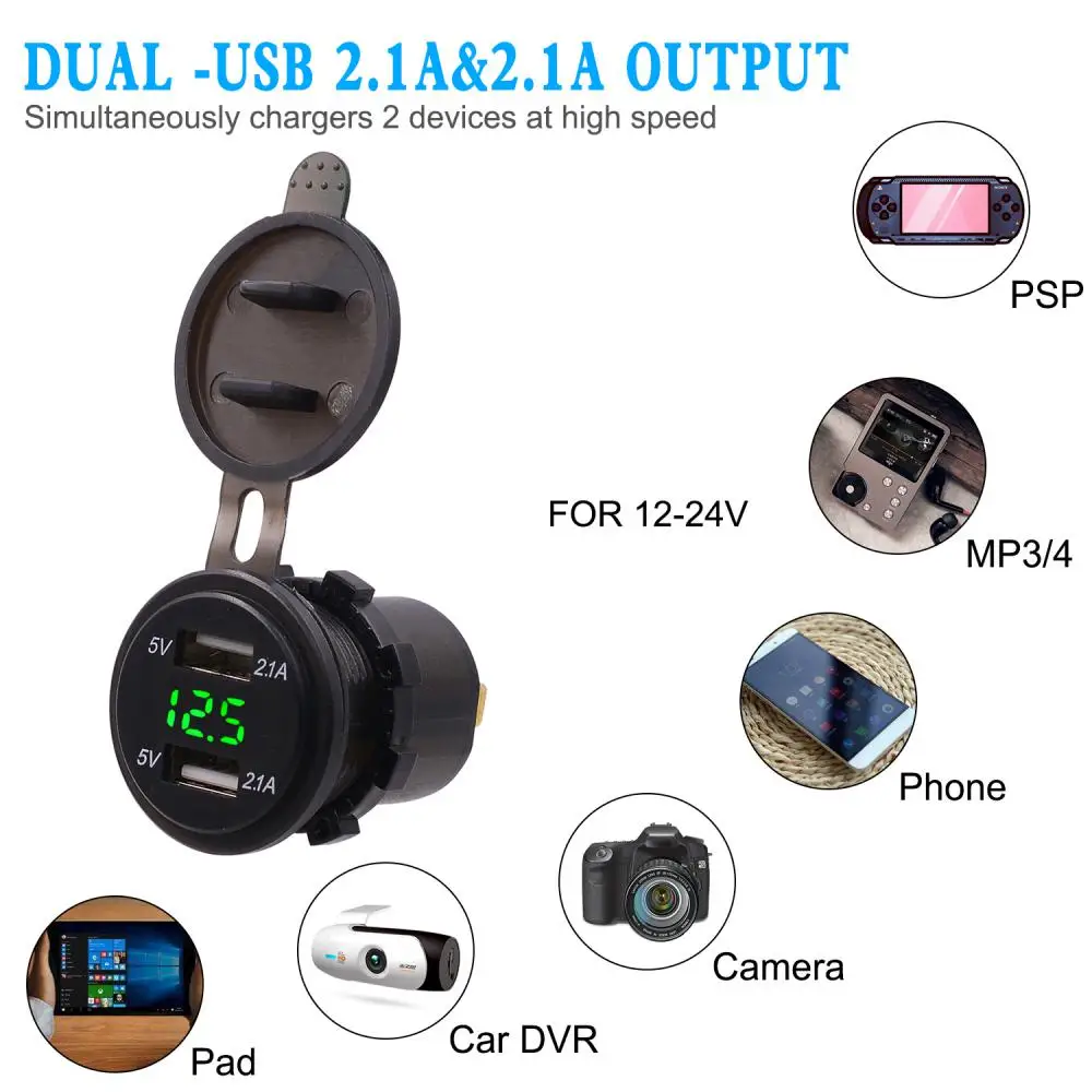 Doppia porta USB 12V/24V impermeabile moto moto manubrio caricatore 5V 2.1A adattatore presa di alimentazione per telefono cellulare