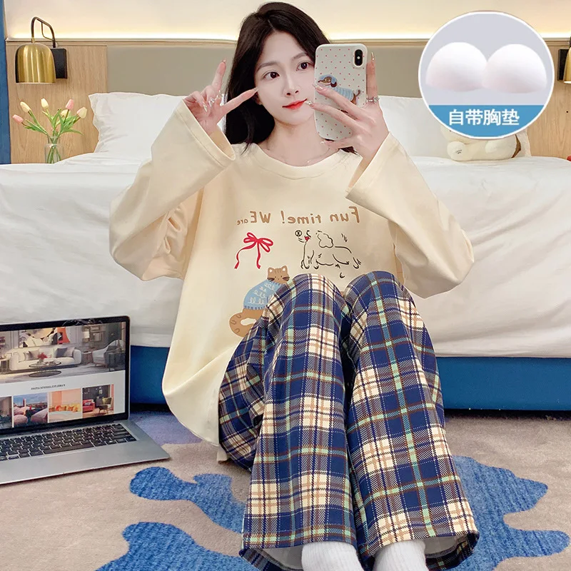 

Pjs Set Women's Pajama Set Women Warm Winter Pajamas Fashionable Home Clothes Pajamas Cute and Soft Pajama Set with Padded Cups