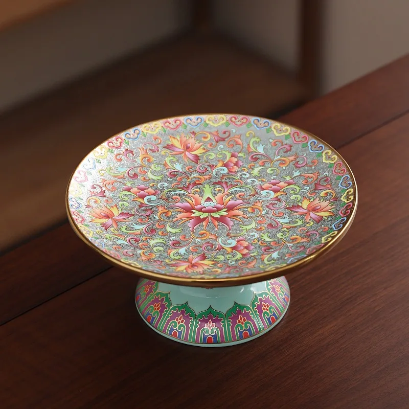 

Enamel color Chinese fruit plate high foot plate ceramic snack snack for tray household tribute tray