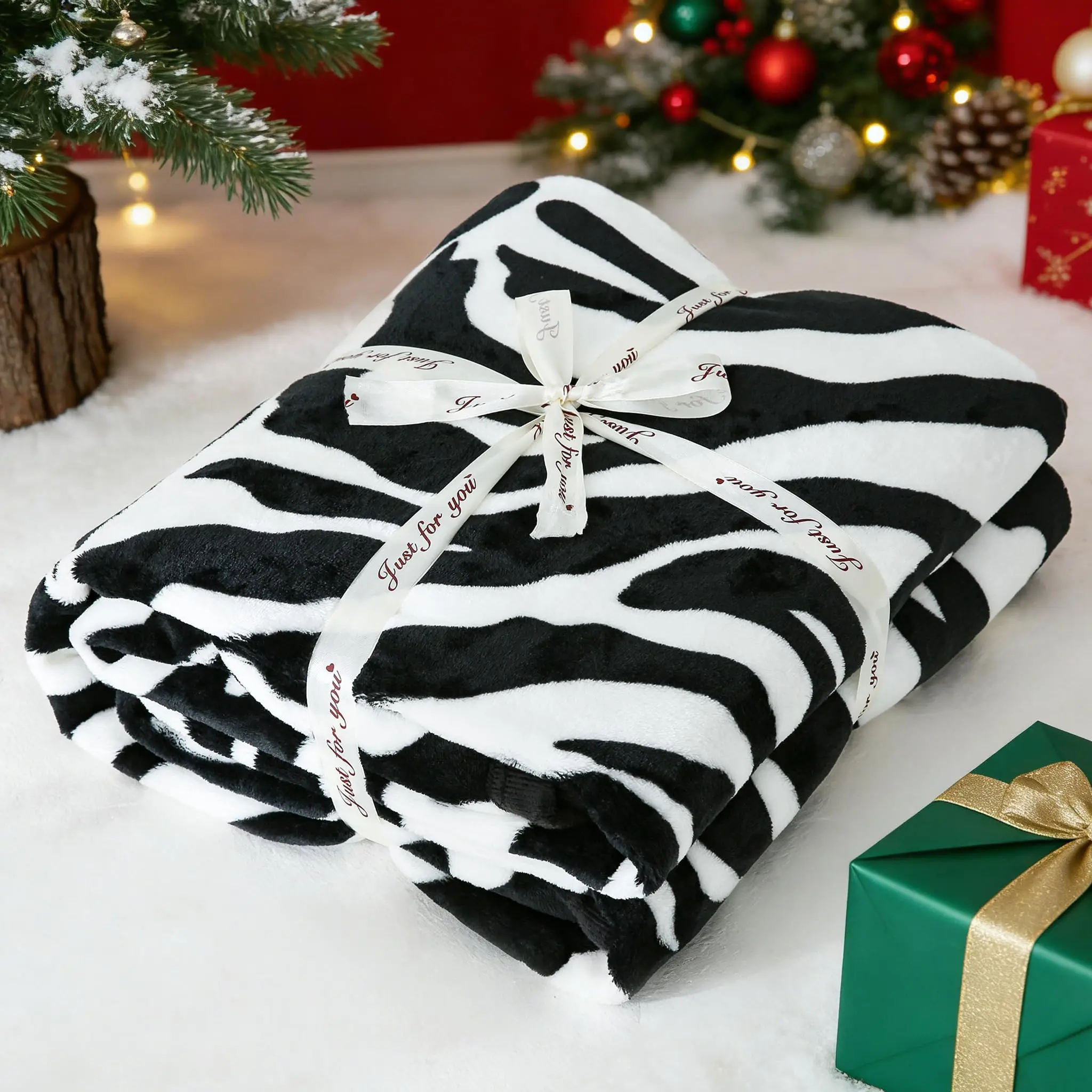 Black White Zebra Print Animal Throw Blanket Fuzzy Flannel Double Sided Lightweight Super Soft Cozy for Sofa Couch Bed
