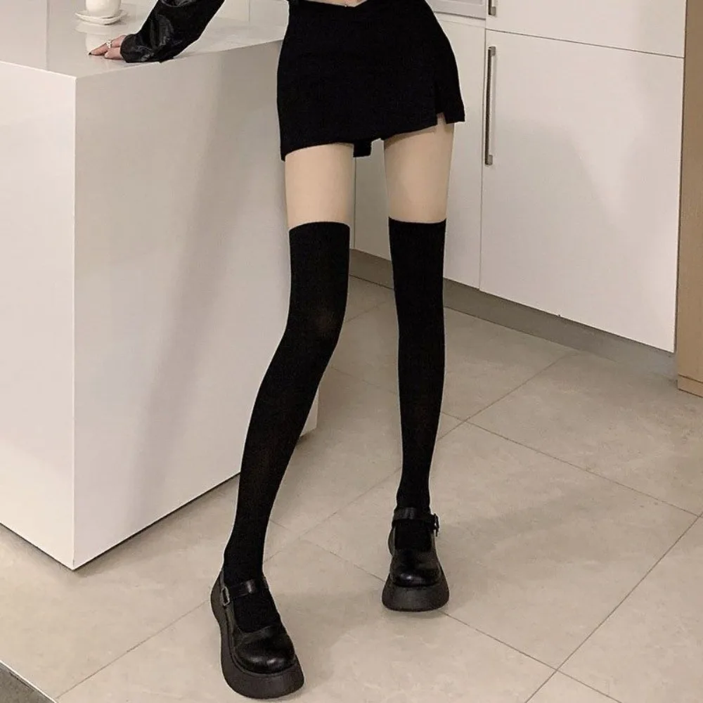 New Sexy Thigh High Pantyhose Patchwork Velvet Texture Over Knee Stockings High Elasticity Fake Stockings Harajuku