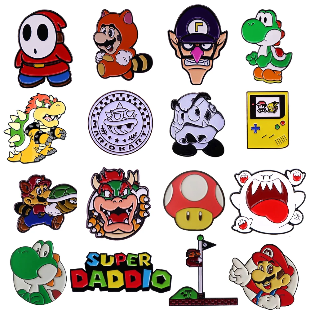 Japanese Funny Game Mario Figure Enamel Pin Brooches Cute Brooch Lapel Pins Pines Backpacks Fashion Jewelry Accessories