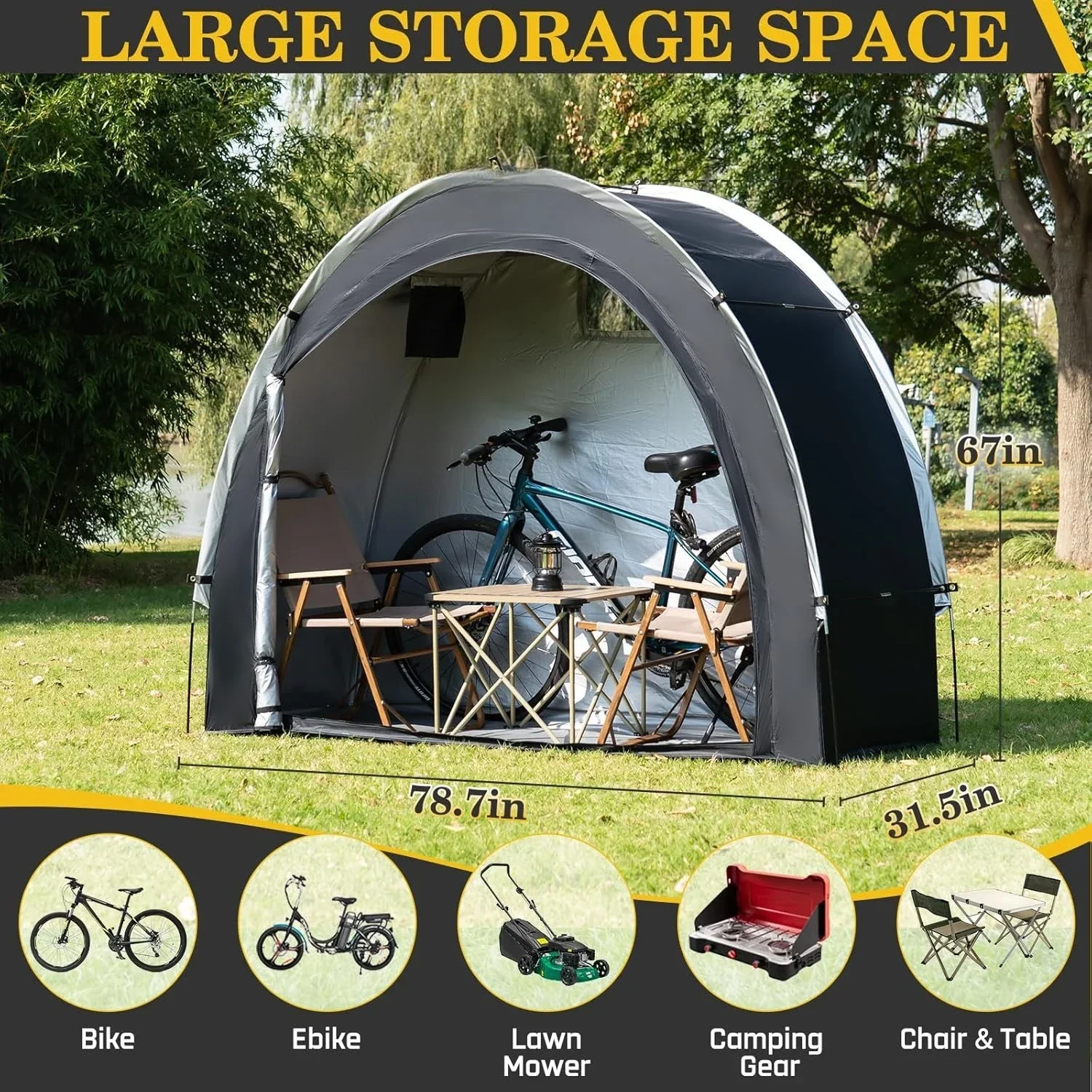 

Bike Storage Shed Tent,Outdoor Portable Bicycle Storage Sheds with 210D Oxford Fabric PU4000 Waterproof for 2/3/4/6/8 Bikes