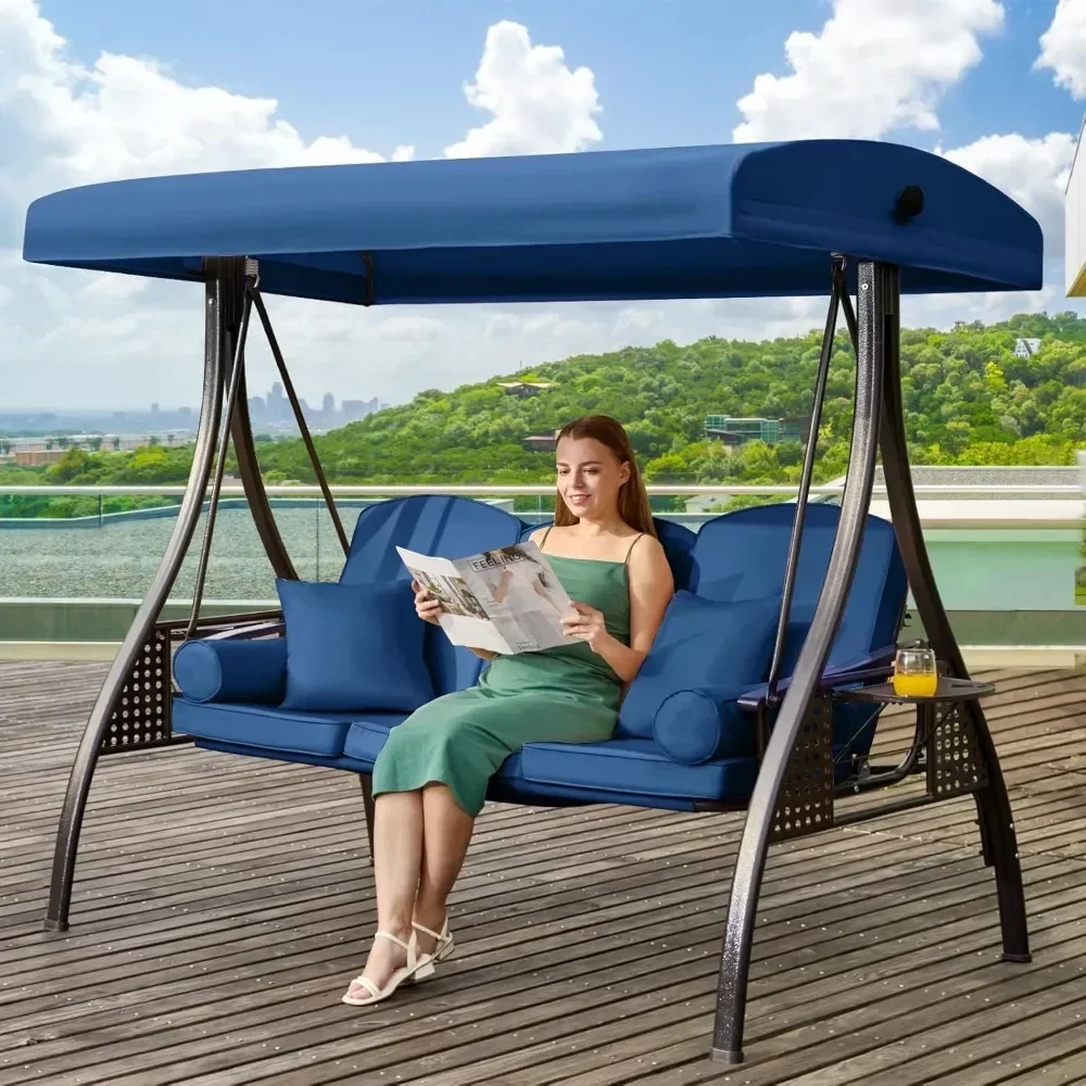 for Outdoor Porch Swing with Adjustable Canopy,  Outdoor Swing for Adults, Patio Swing Chair with Thickened