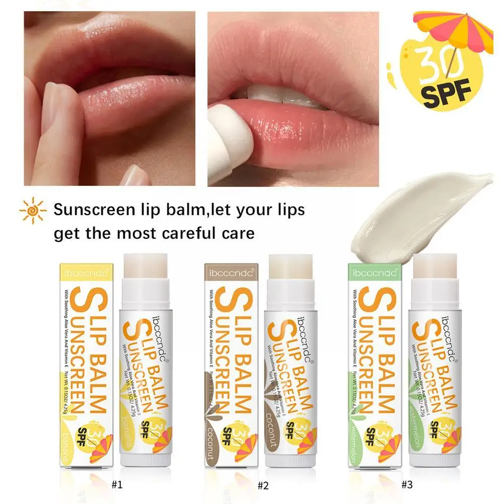 1Pc Sunscreen Lip Balm SPF 30 UVA Protection Lips Moisturizer Lipstick Sun Coconut Flavor Banana Care Watermelon Colorless W6T9