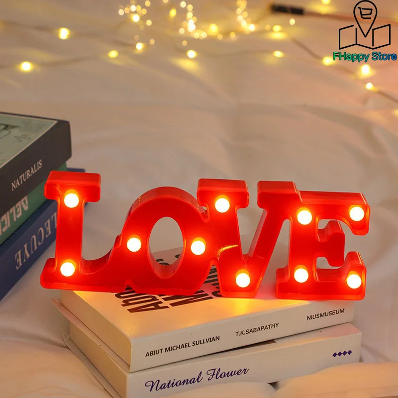 Lampada da lettera a LED con cuore d'amore Matrimonio romantico Rosso Rosa Luce notturna Ornamento Compleanno Natale Decorazione della casa Regalo di San Valentino