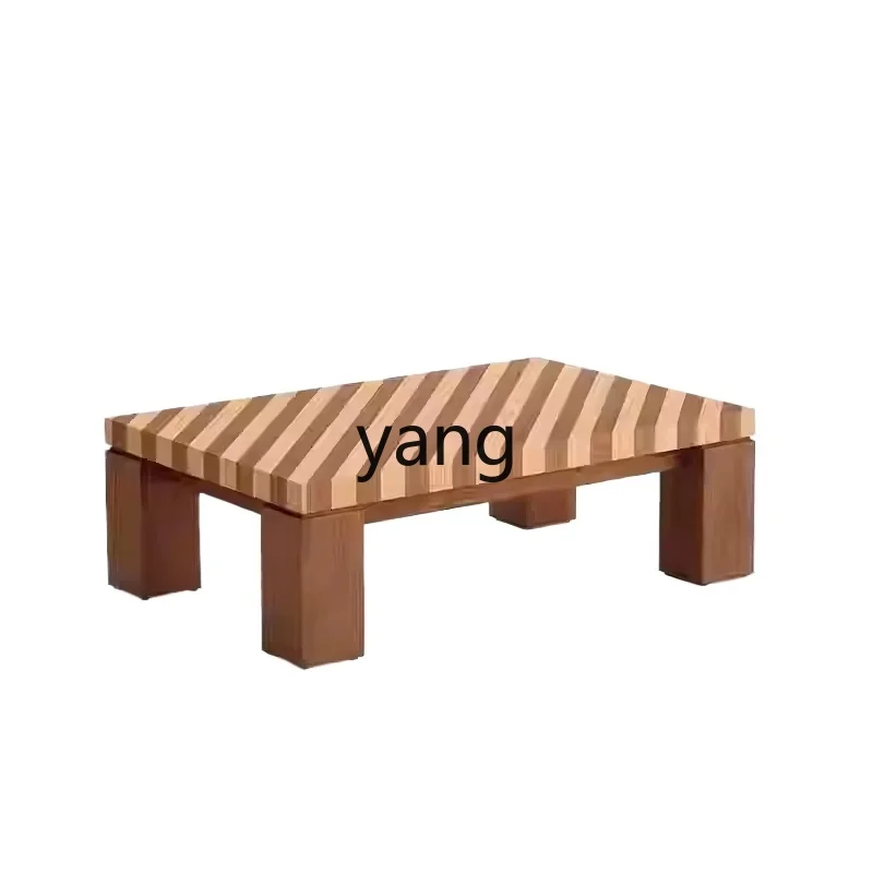 

LH medieval wabi-sabi wind solid wood coffee table art striped household small apartment short table