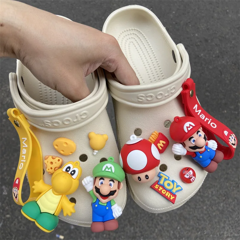 Set Sale Super Mario Bros Cartoon Shoe Buckle Mario Luigi Yoshi Cute Game Character Slippers Decorations Wholesale Kid Xmas Gift