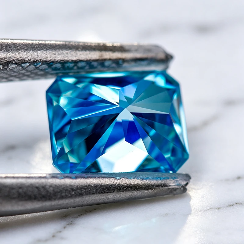 Moissanit-Stein Aquamarin im Radiant-Schliff Edelstein für DIY Fortgeschrittene Schmuckherstellungsmaterialien Besteht Diamanttester mit Zertifikat – Detail 6