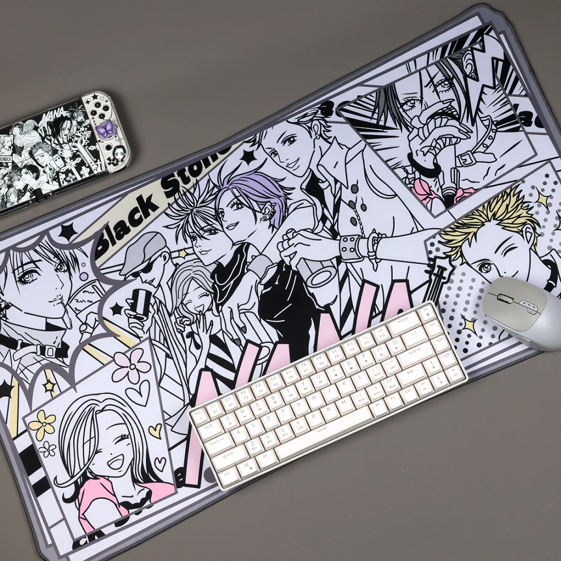 NANA Manga-Inspired  Computer Gaming Mouse Pad - Black White Non-Slip Desk Mat for Keyboard & Mouse (775x400mm)