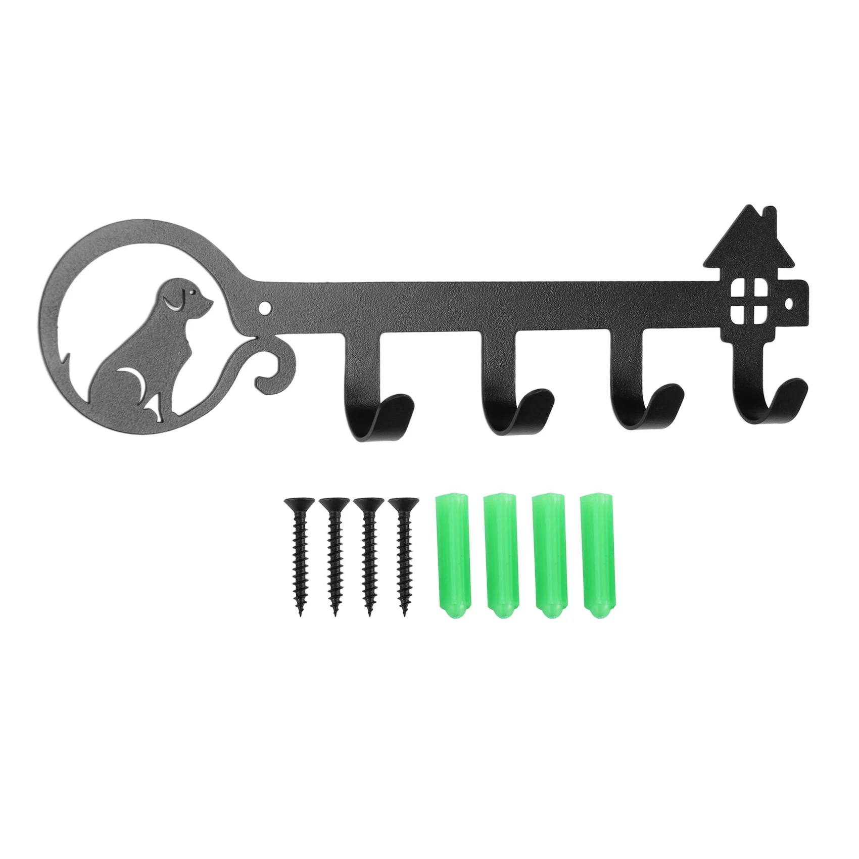 

Key Holder for Wall Decorative with 4 Key Hooks Uniquely Designed Key Rack with Cute Dog and House (Black)