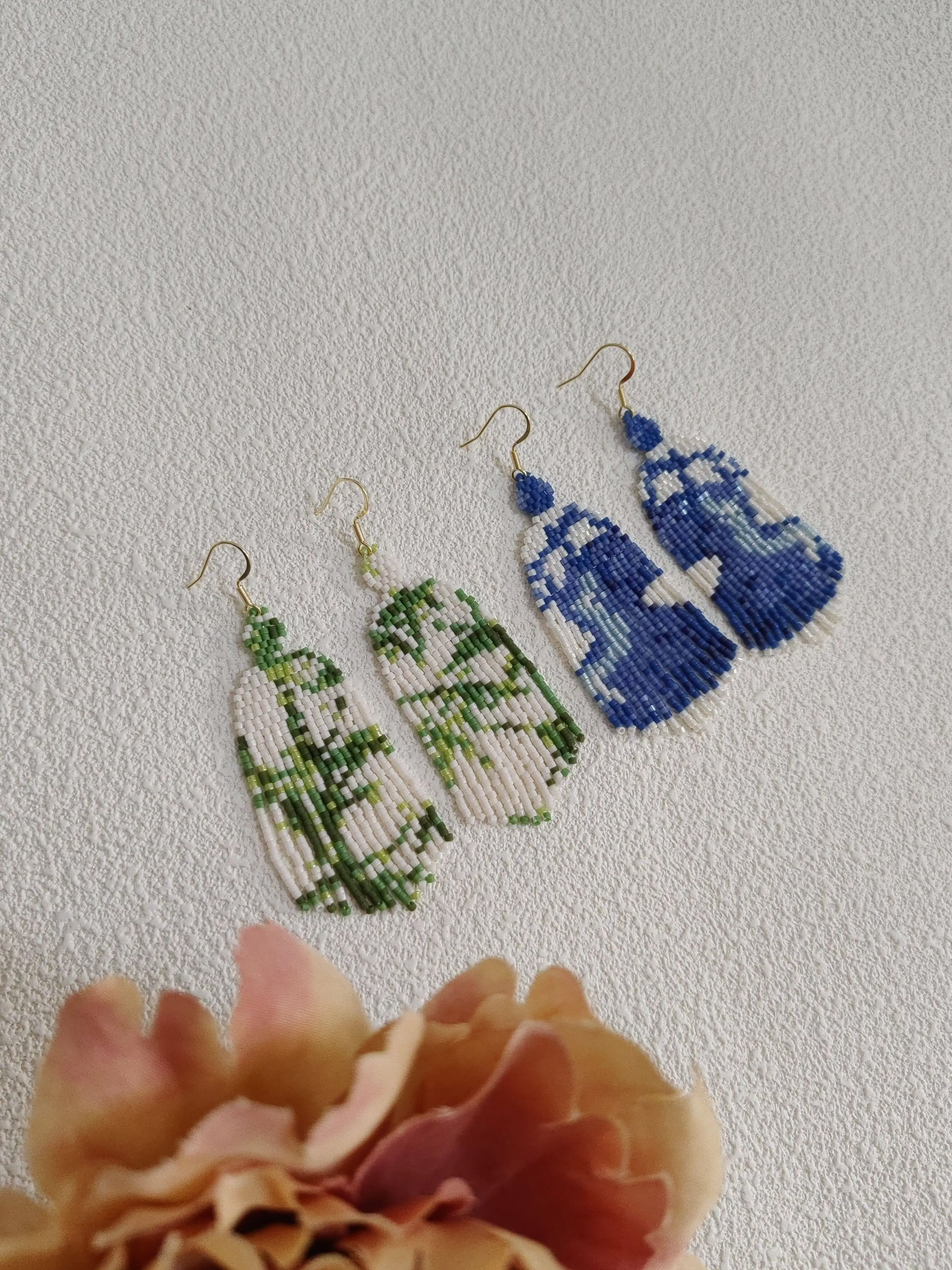 ZGMXR Rice bead earrings Tassel Geometry Tree Irregular Hand weaving Alloy Woman Fashion Bohemia Simple Pattern Beaded earrings