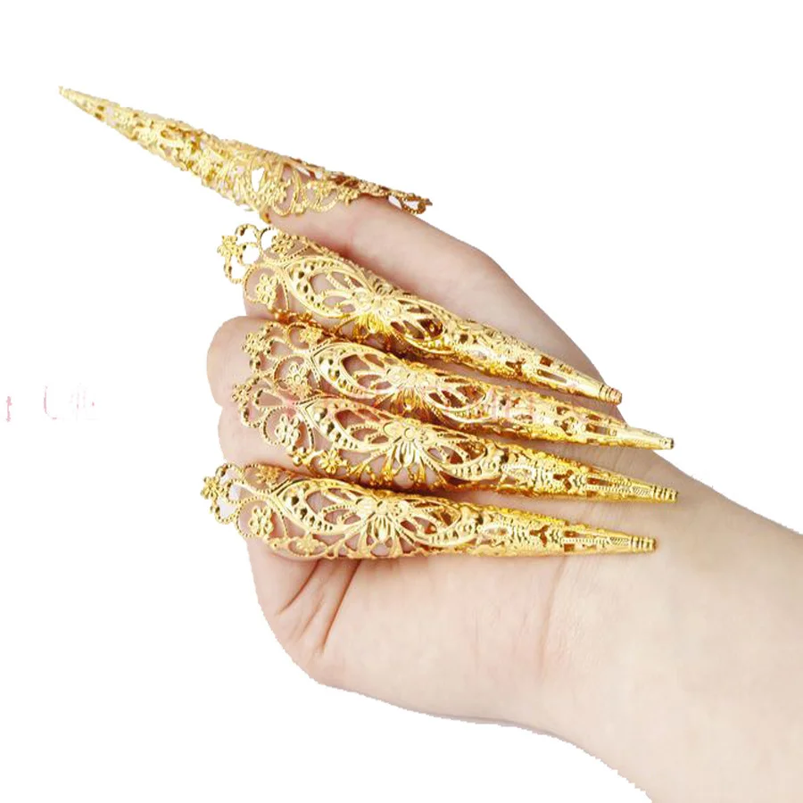 Songyuexia bauchtanz pfau falsche nagel dance Indische Thai Goldene Finger Schmuck Für Bauchtanz Tanzen Finger Cot Kostüme