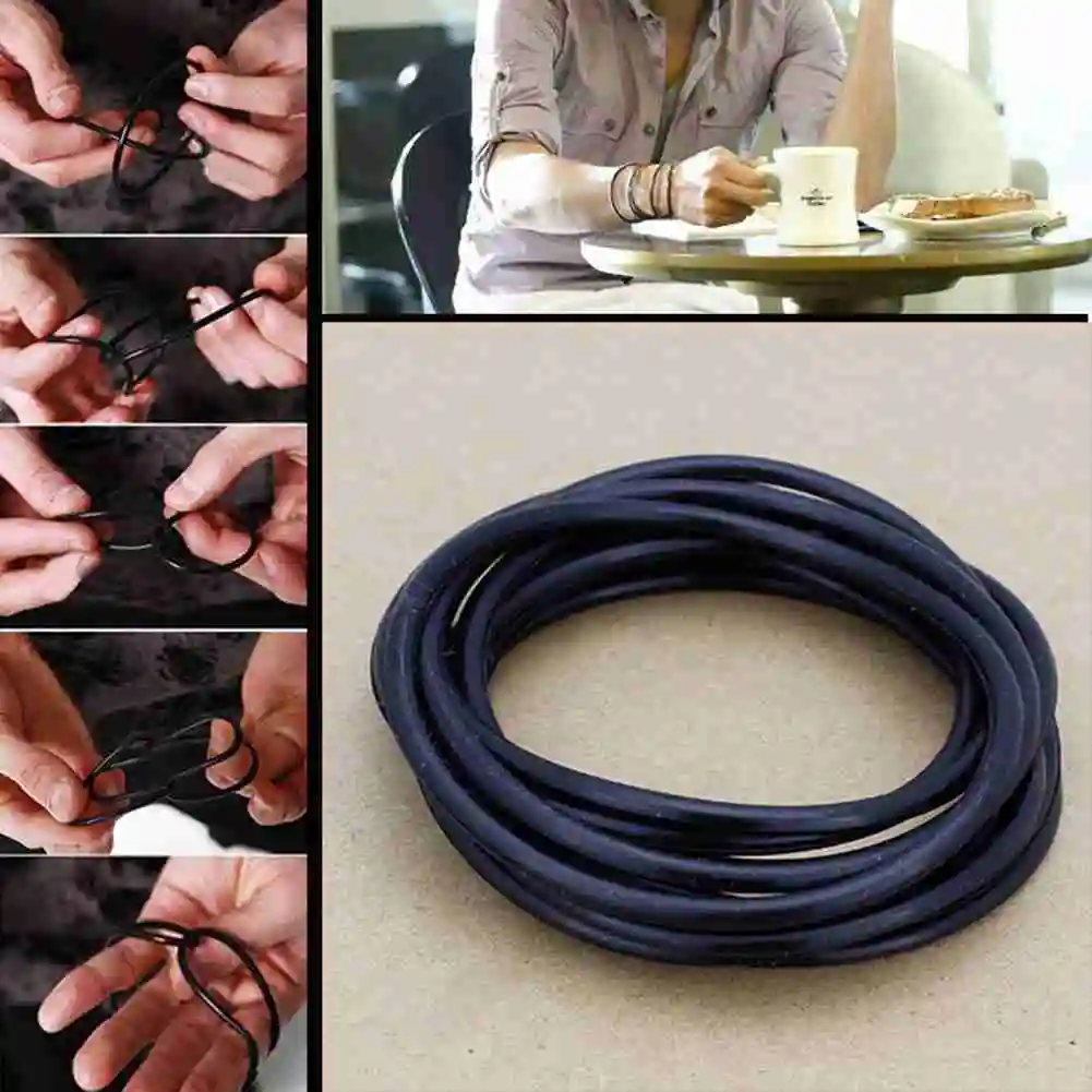10 Pcs Black Silicone Rope Bracelets Set, Unisex Gift