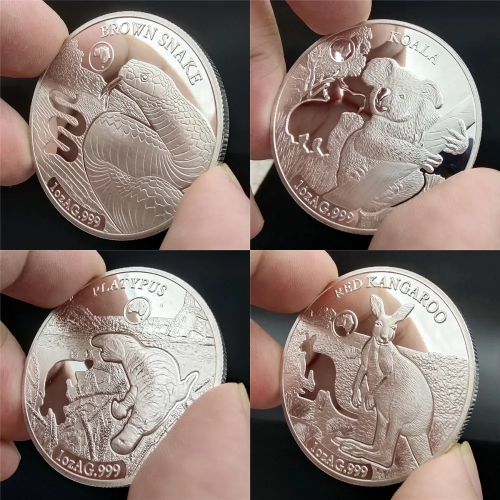 Monedas de Recuerdo de Australia, Koala, Cocodrilo de Agua Salada, Canguro, Serpiente, Medalla de Plata de 1 Onza con Animales, Regalos de Recuerdo de Elizabeth