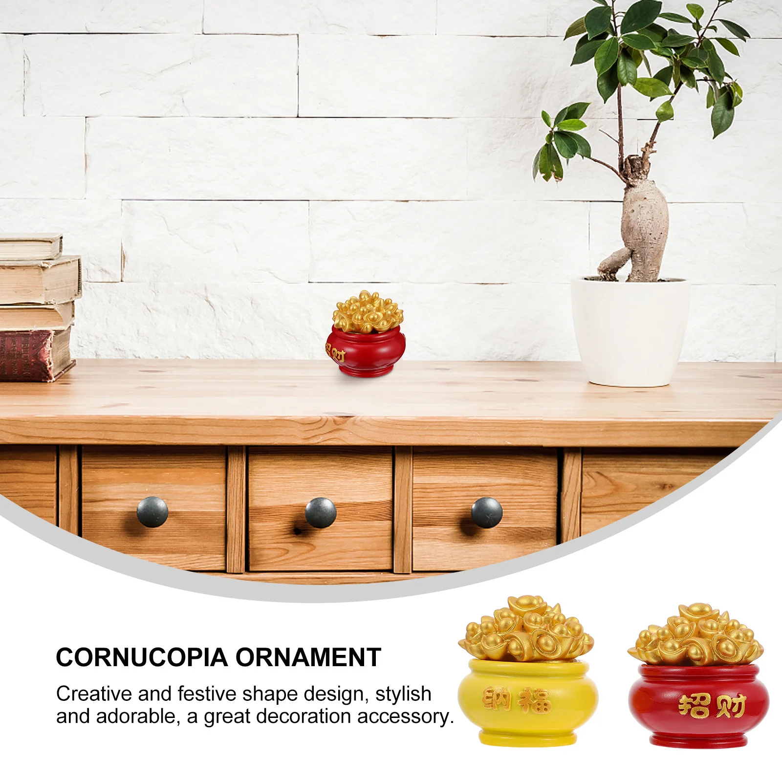 

2 Pcs Ornament Spring Festival Present Home Cornucopia Decor Desktop Decoration Adornment Decorative Layout