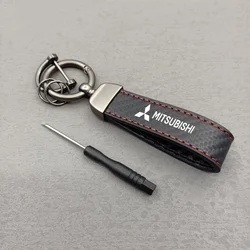 Car Logo KeyChain Genuine Leather Key Chain Pure Color Buckle Key Ring For Mitsubishi Lancer Asx Outlander Pajero L200 Ralliart