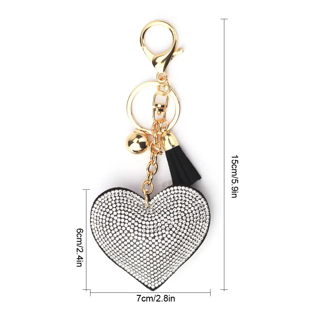 Rhinestone Heart Bell Pendant Keychain