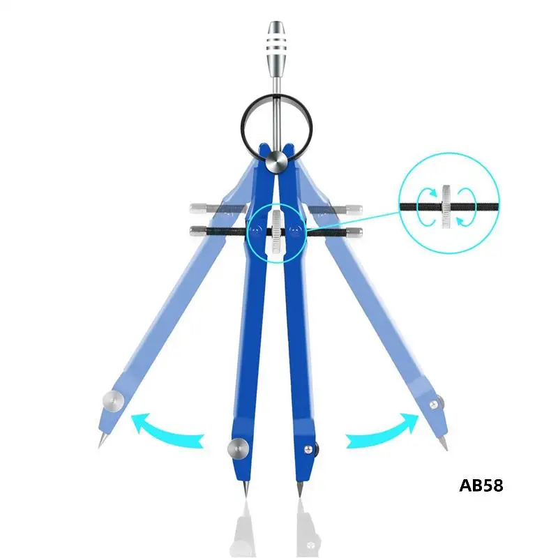 10X Professional Compass, Compass Geometry Set With Lock, Math And Precision Compass, Metal(Blue)