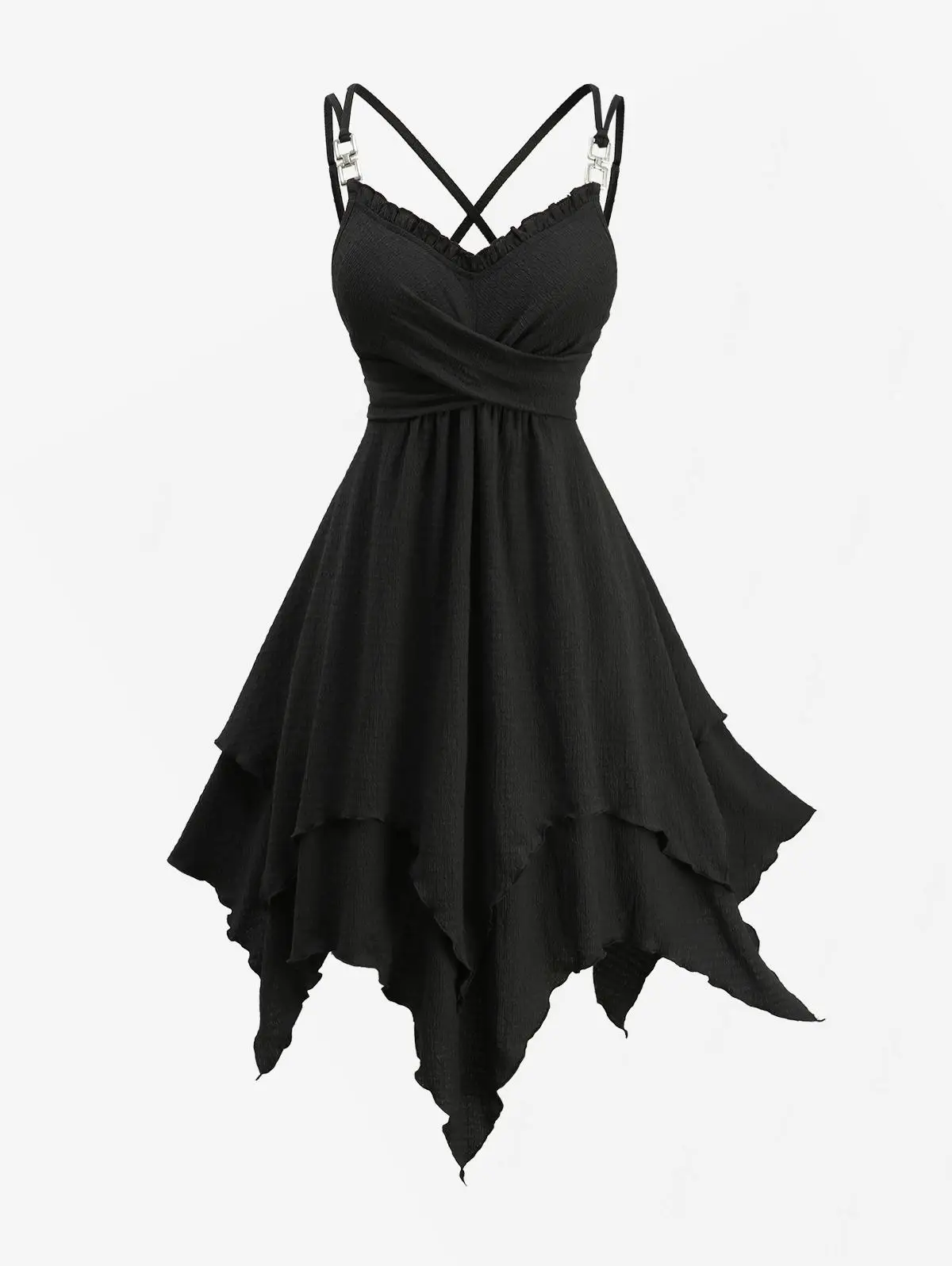 

ROSEGAL женские платья больших размеров, черное повседневное текстурированное платье-комбинация с перекрестными ремешками, платье на бретельках, асимметричное платье, Vestidos