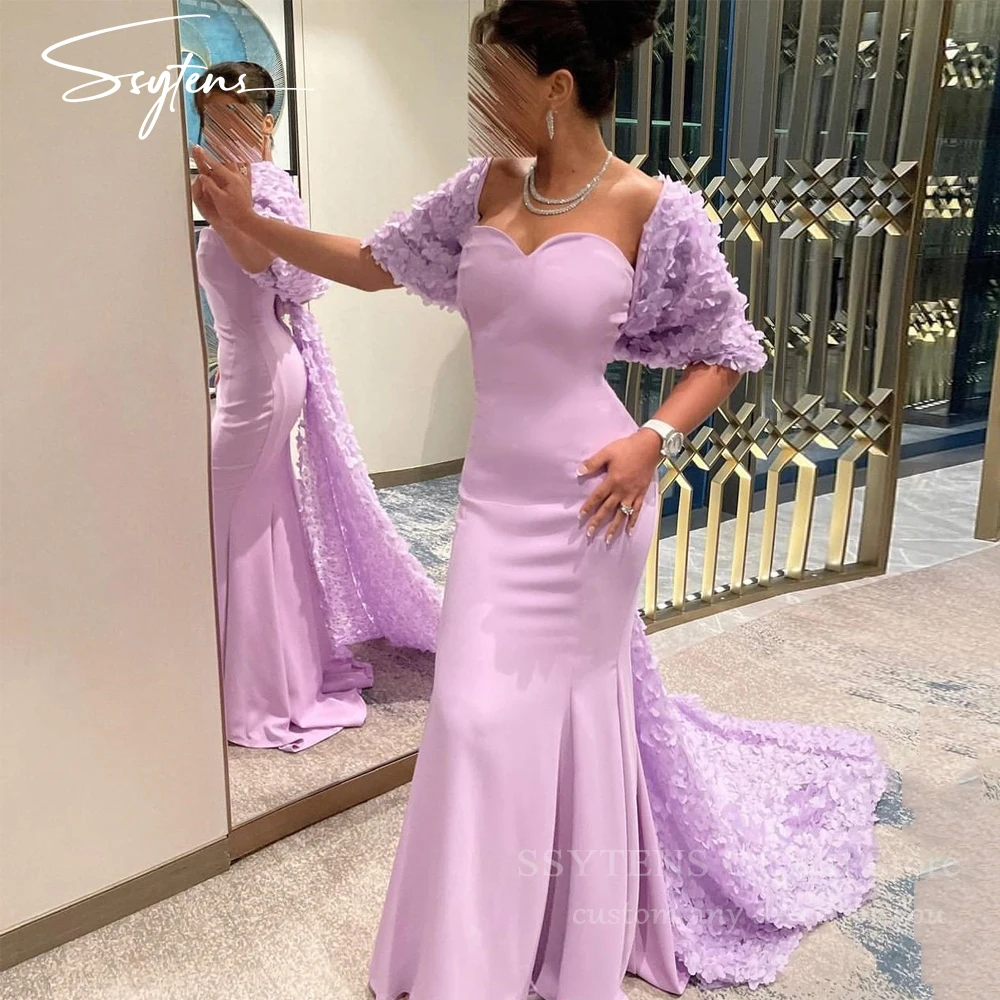 

SSYTENS Arabic Women Lilac Long Evening Dresses Dubai Mermaid Party Prom Gowns Luxury Formal Occasion Dress 3D Flowers Jacket