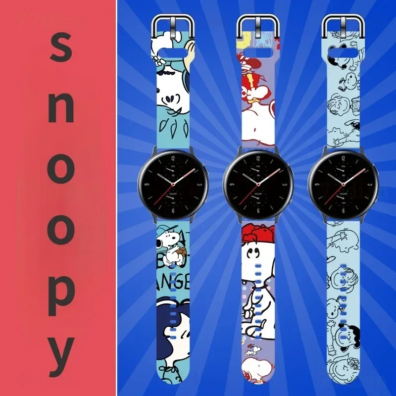 Snoopy 20mm 22mm Anime Band Strap for Samsung Huami Amazfit Garmin Huawei Bracelet Cartoon Silicone Watch Cute Watchband Strap