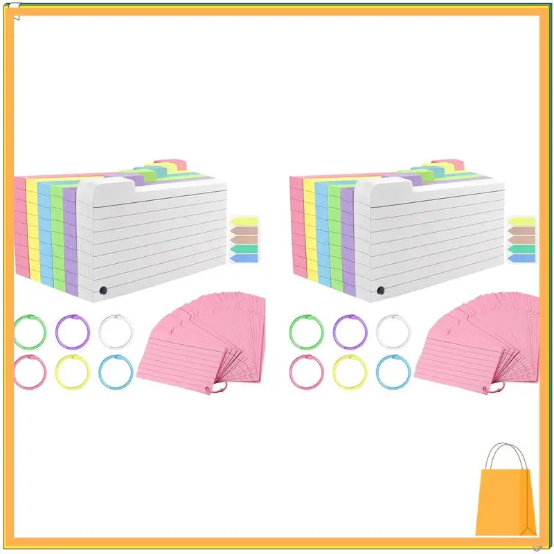 L52A-600 Pack Index Cards, 3Inch X 5Inch Ruled Index Cards With Ring, Colored Lined Flash Cards, Both Sides Note Cards