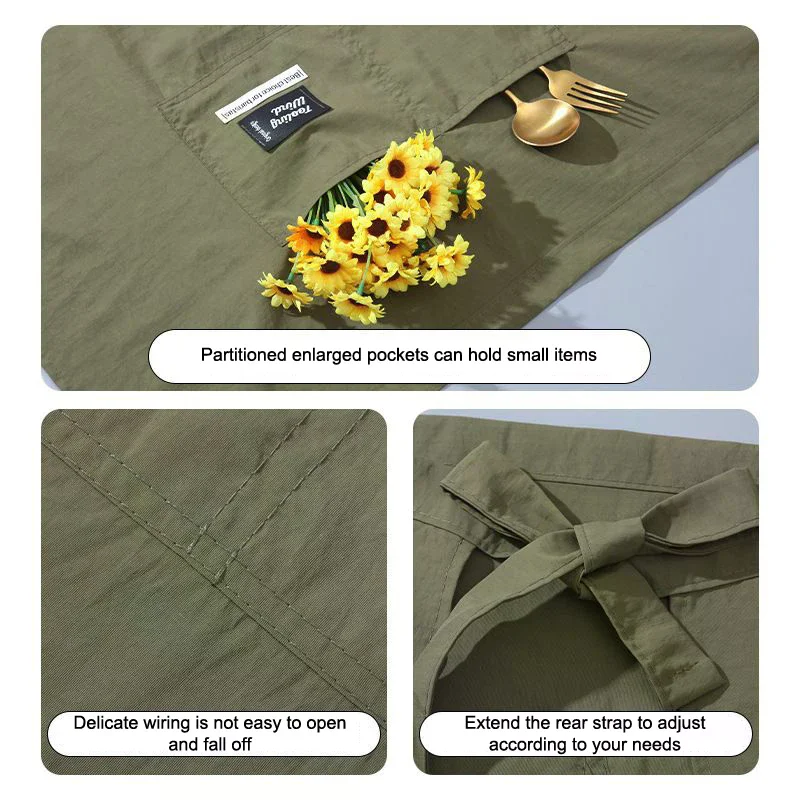 1-delig keukencanvas schort dames restaurant serveerster schort met verlengde tailleband en versterkte naden halve schort