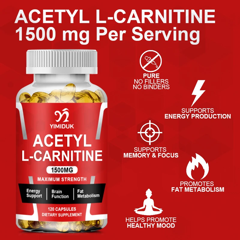 Acetyl L-Carnitine Capsule Supports Memory Focus Increase Body Performance Metabolic Energy Fitness Exercise Dietary Supplement