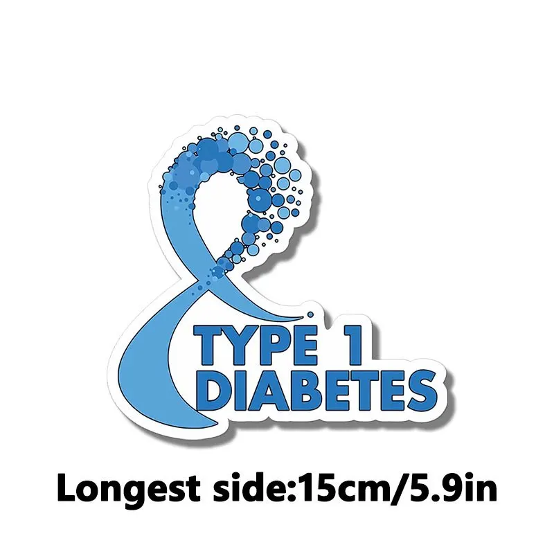 1Pc 2D Flat Type 1 Diabetes Awareness Blue Ribbon Vinyl Sticker, Waterproof Decal for Car, Bumper, Laptop and Skateboard Decor
