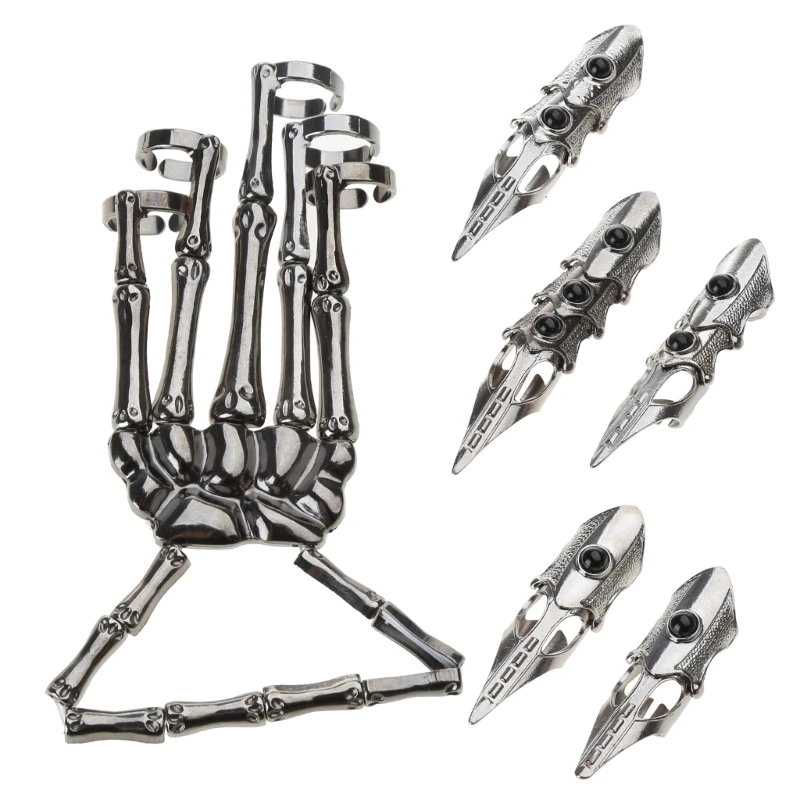 Futuristic Robot Hand Glove Finger Claw Skeleton Full Finger Rings Alloy Material Suitable for Cosplay and Photography