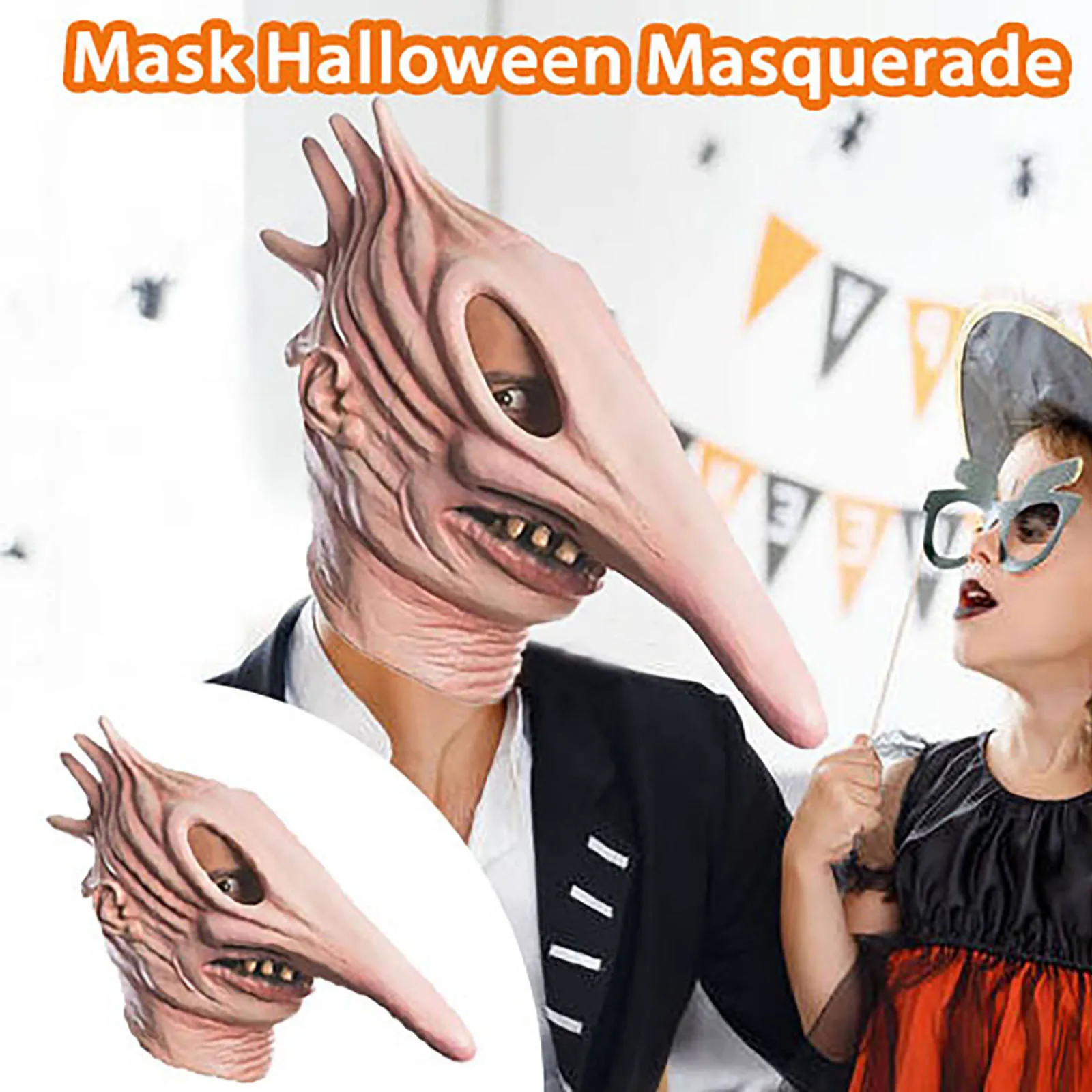 Horror Man-Mask With Long Nose Bird Beek Mask Halloween Funny Full Face Latex Mask Costume Cosplay Halloween Party Accessories