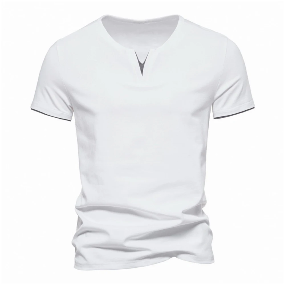 Herren Kurzarm Henley-Shirt Lässiges Sommer V-Ausschnitt T-Shirt Casual Slim Fit Einfarbig Locker Sitzend Fitness Sport Atmungsaktives Oberteil – Detail 6