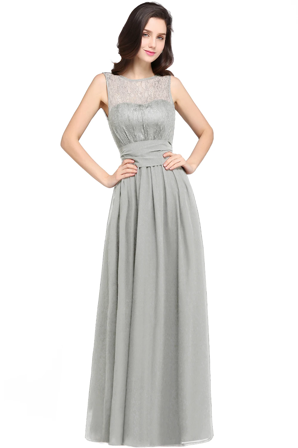 Elegant Lace Chiffon Evening Dresses Sleeveless Illusion With Pleat Sashes Vestidos De Fiesta Formal Wedding Party Prom Gowns image 6