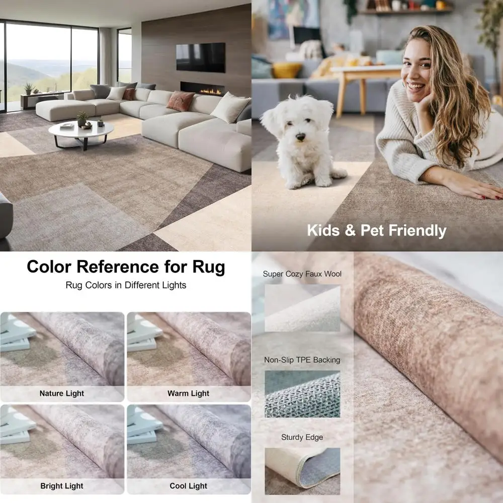 

Large 10x14 Geometric Area Rugs - Washable Modern Carpets for Living Spaces and Bedrooms with Non-Slip Base