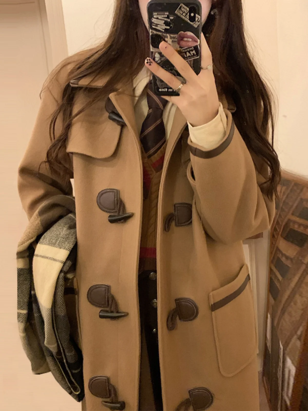 

Women Long Woolen Coats Retro Loose Female Overcoat Double Breasted Ladies Double Sided Topcoat Autumn Winter 2024