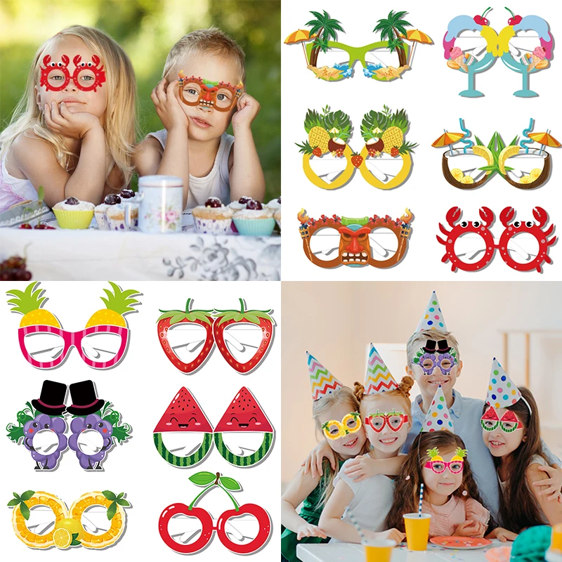 12pcs Summer Fruit Party Theme Paper Glasses Pineapple Lemon Grape Glasses Children's Party Photo Props Birthday Party Decor